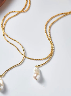 复古天然巴洛克珍珠长款项链ins小众轻奢百搭毛衣 ins多层链吊坠