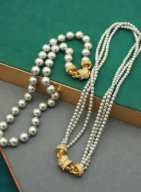 春季爆款多层珍珠项链可拆卸两戴款毛衣链女琉璃珍珠项链配饰