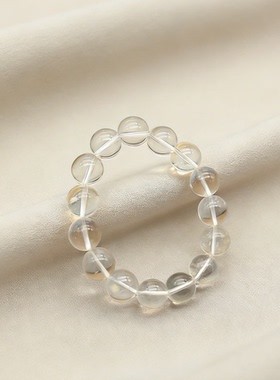 天然白水晶13MM微棉白手链巴西水晶珠女款手串情侣款转运饰品礼物