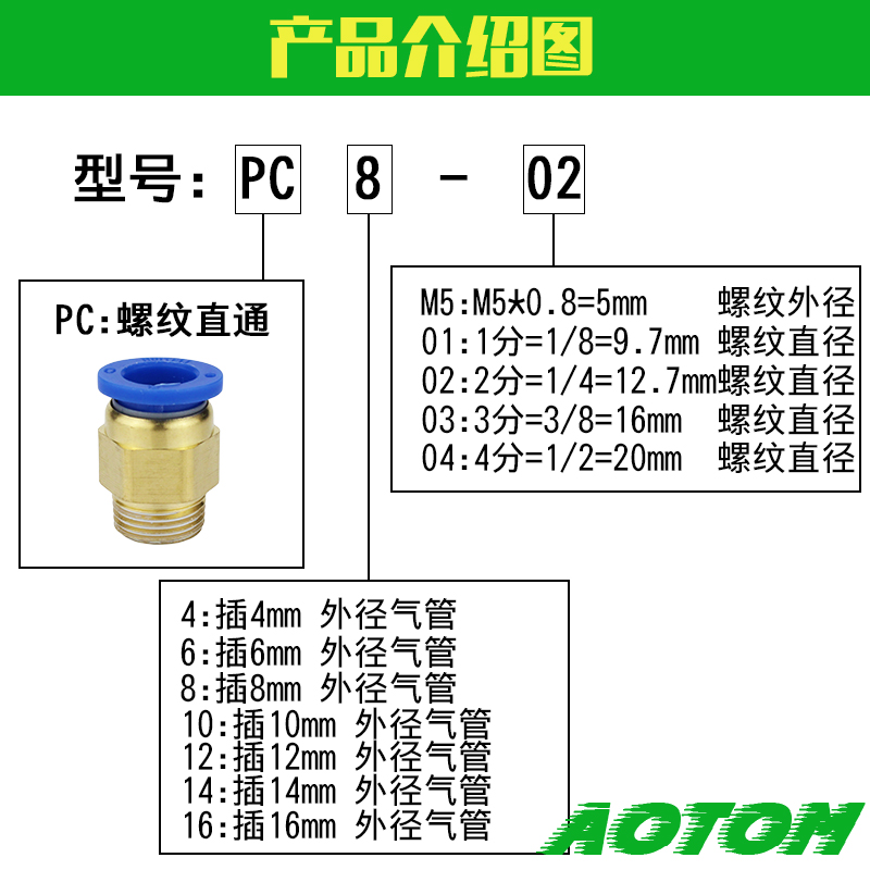 气动铜快速接头PC8-02气管快插PC4-M5螺纹直通6-01/10-03/12-04 - 图2