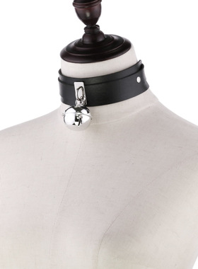 金属铃铛pu皮情侣黑色项圈独特