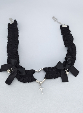 女白色蝴蝶结铃铛爱心十字架项链