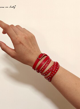 复古朋克哥特PU皮革柳钉缠绕手链