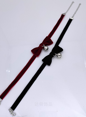 女小铃铛蝴蝶结项圈可爱项链红色