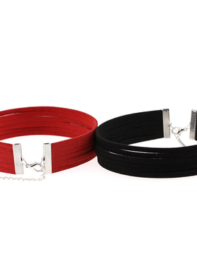 简约6层绒带choker锁骨颈圈项链