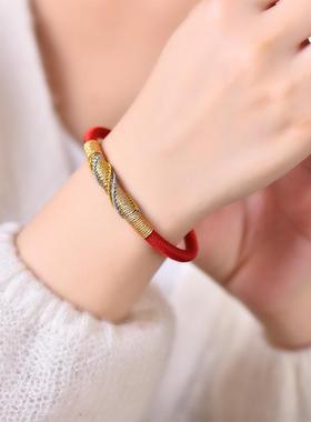 普陀山五行盘龙手绳 马年本命年手链 金木水火土手工编绳磁吸红绳