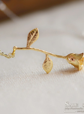 小王子玫瑰花镀金手工创意项链