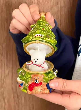 圣诞小礼品圣诞树复古小熊香薰杯陶瓷送闺蜜礼物多功能首饰收纳盒