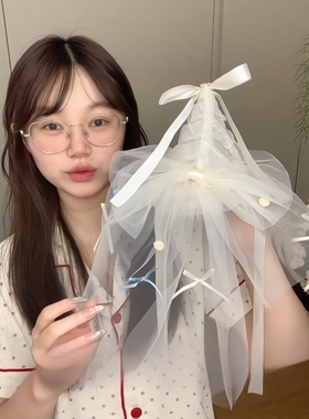 ins风蝴蝶结网纱生日帽头饰
