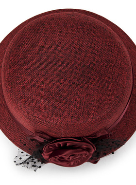 夏季亚麻防晒遮阳礼帽中老年女士
