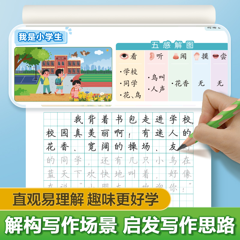 华夏万卷看图写话一年级专项训练二年级下册每日一练人教版下学期练字帖小学生专用范文大全跟着课本学语文提高作文练习看图写话本 - 图0