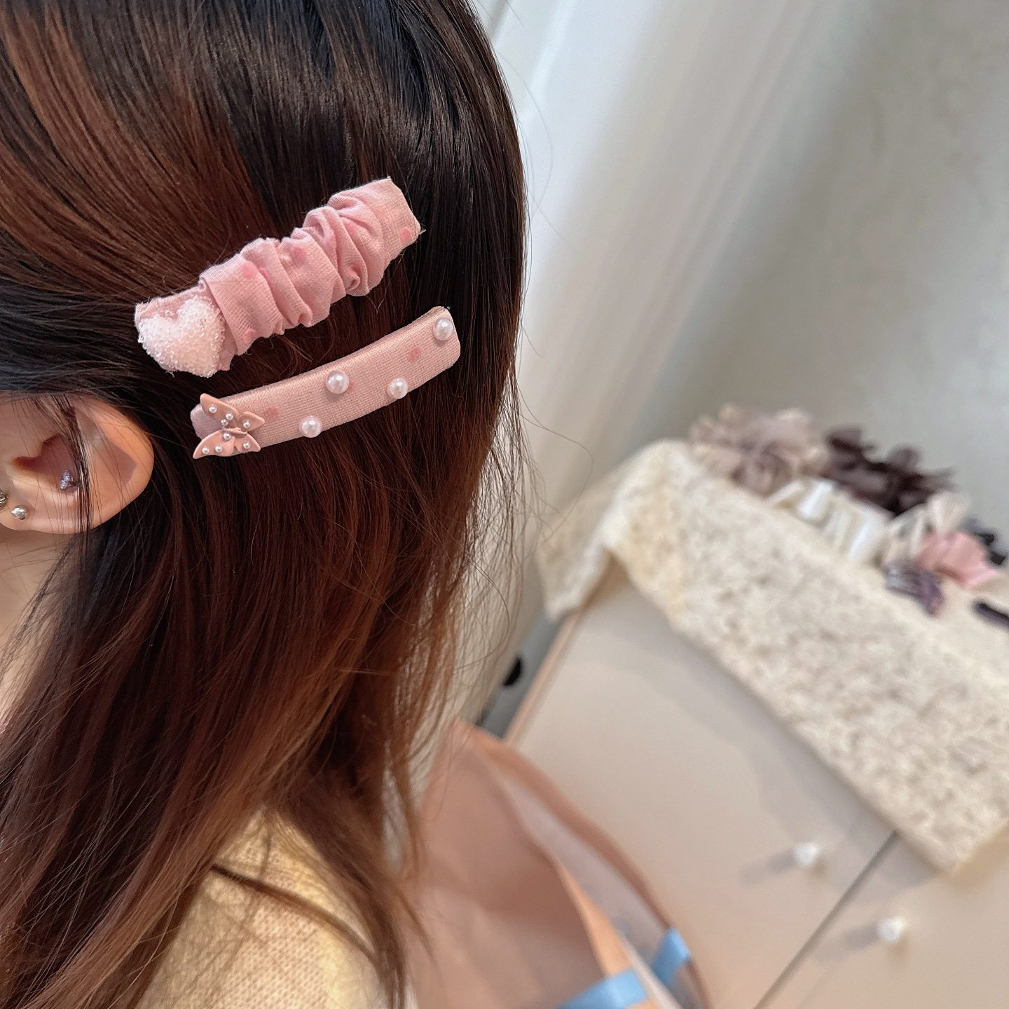 韩系甜美风蝴蝶爱心掰掰夹布艺褶皱珍珠BB夹可爱少女刘海夹侧边夹,淘宝优惠券,粉丝福利购,淘宝优惠卷