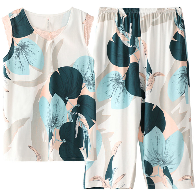 夏季莫代尔无袖宽松加大码睡衣 繁花浪漫服饰睡衣/家居服套装