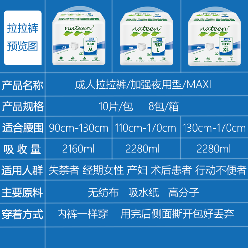 nateen那特恩夜用加强款成人拉拉裤大吸量一次性中老年人吸收裤 - 图1