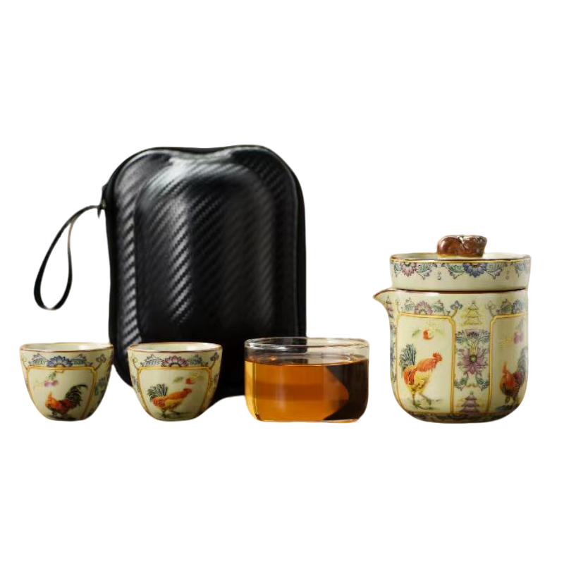 汝窑旅行茶具套装便携式一壶三杯陶瓷泡茶壶车载户外露营喝茶装备,淘宝优惠券,粉丝福利购,淘宝优惠卷