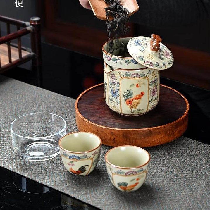 汝窑旅行茶具套装便携式一壶三杯陶瓷泡茶壶车载户外露营喝茶装备,淘宝优惠券,粉丝福利购,淘宝优惠卷