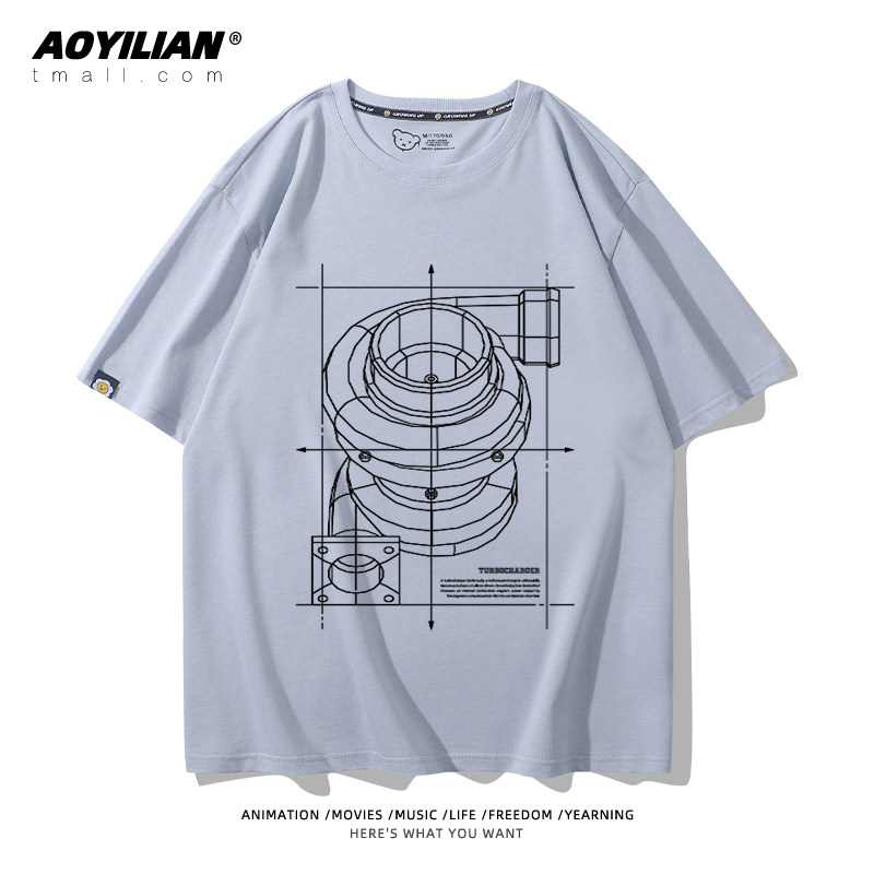 复古点活塞涡轮印花男女短袖t恤 澳伊恋T恤