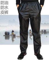 Spring and summer thin section mens leather pants for old age loose leisure wind-proof and waterproof plus suede locomotive take-away working pants