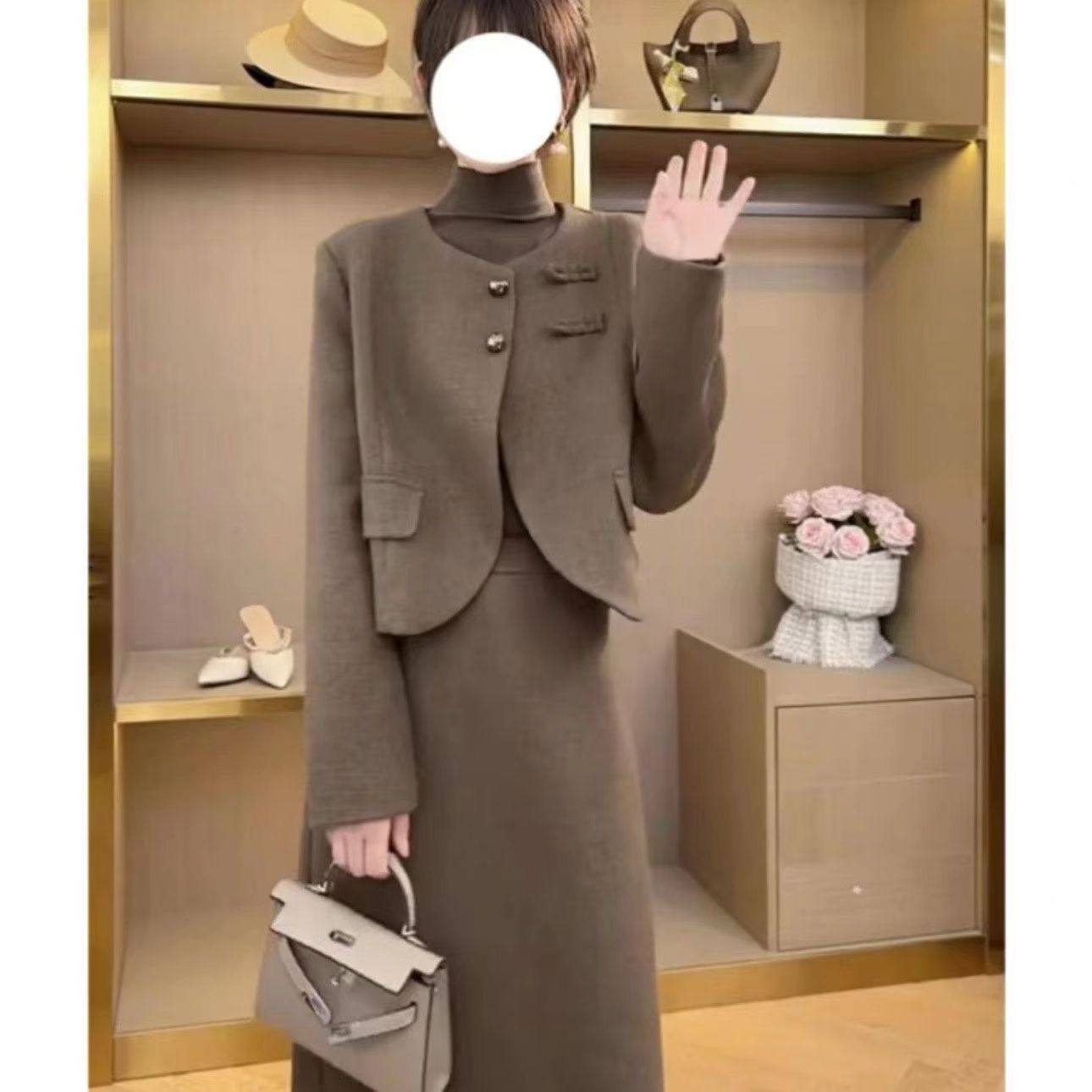 法式小香风毛呢外套女秋冬季高级感气质名媛小个子半身裙两件套装,淘宝优惠券,粉丝福利购,淘宝优惠卷