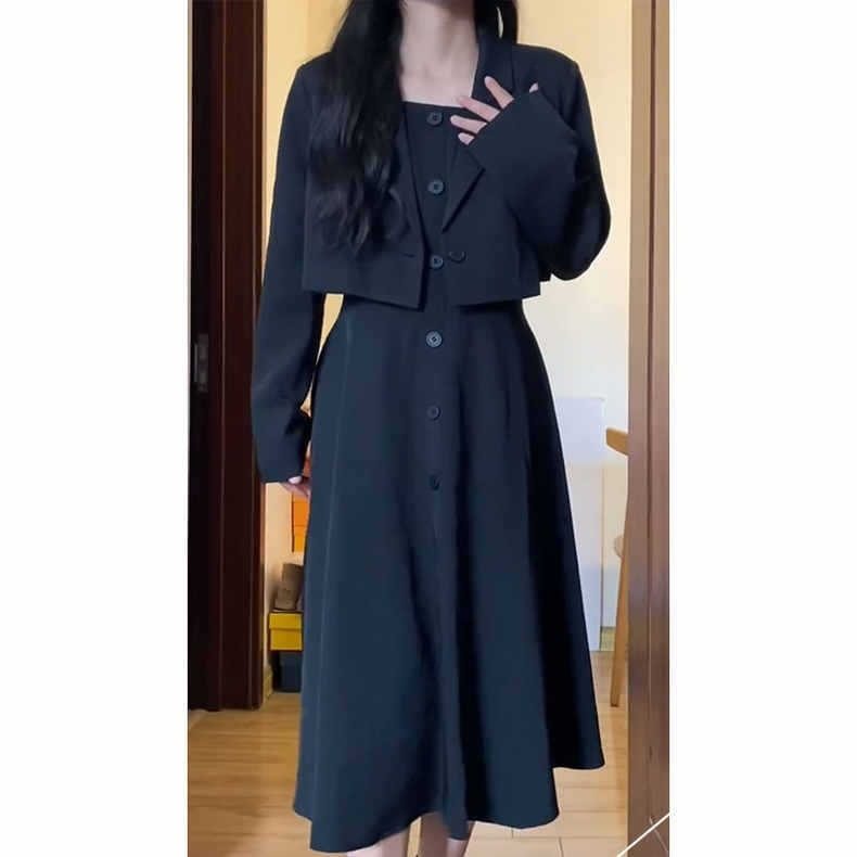 高级感大码微胖穿搭秋季西装外套黑裙子显瘦遮肉吊带连衣裙套装春,淘宝优惠券,粉丝福利购,淘宝优惠卷