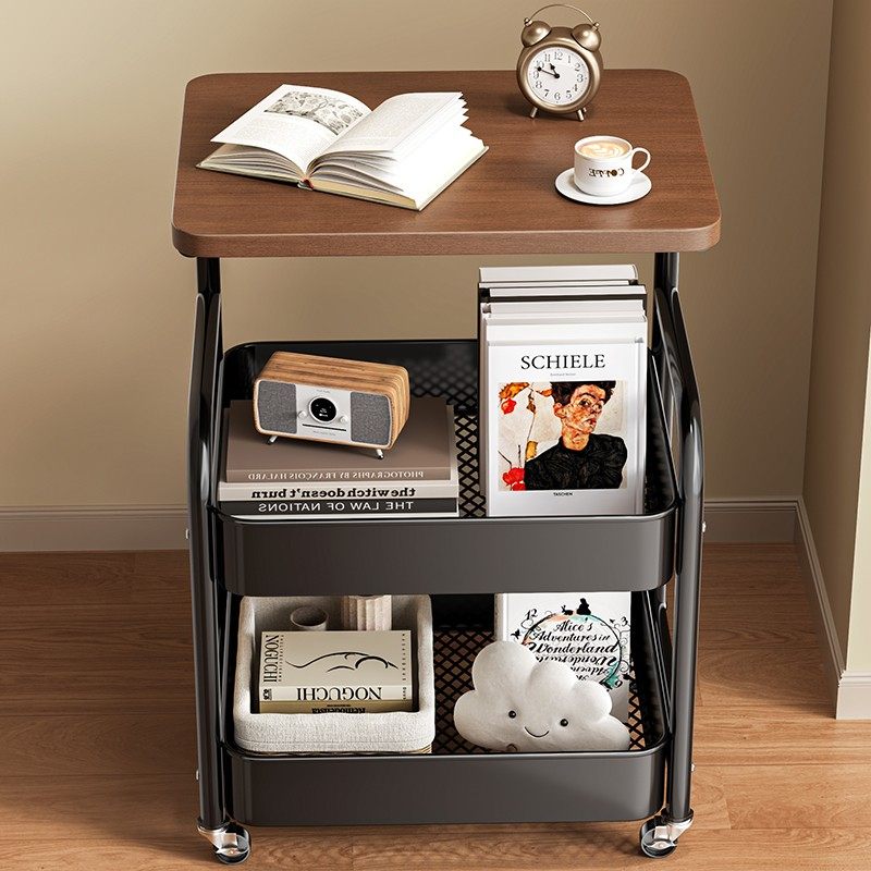 德国中古客厅可移动茶几小推车储物带轮卧室床边铁艺胡桃木收纳桌,淘宝优惠券,粉丝福利购,淘宝优惠卷
