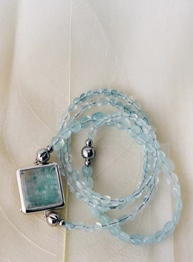 海蓝宝白水晶盒子吊坠项链手链明星同款生日礼物女