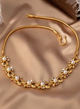 法式优雅小香风气质宫廷复古珍珠蛇骨项链