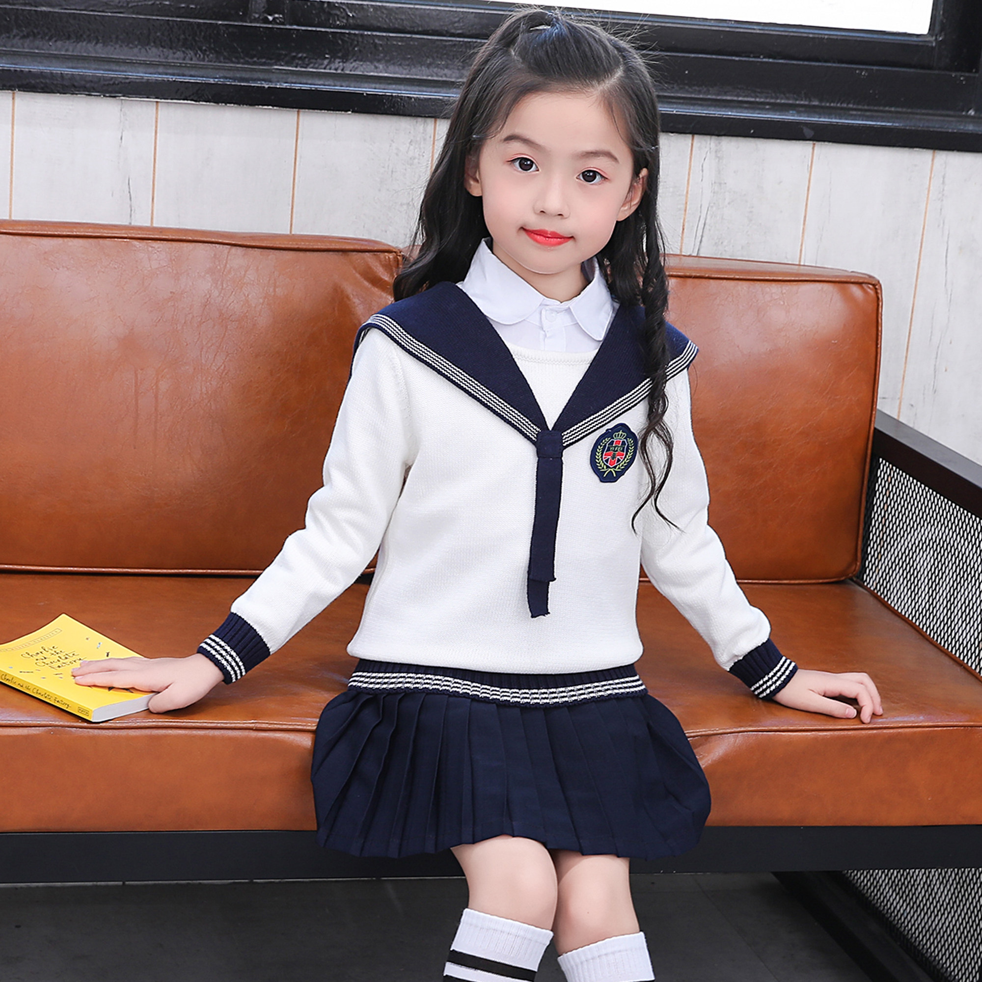 幼儿园园服春秋装三件套海军风儿童校服套装中小学生班服纯棉秋装