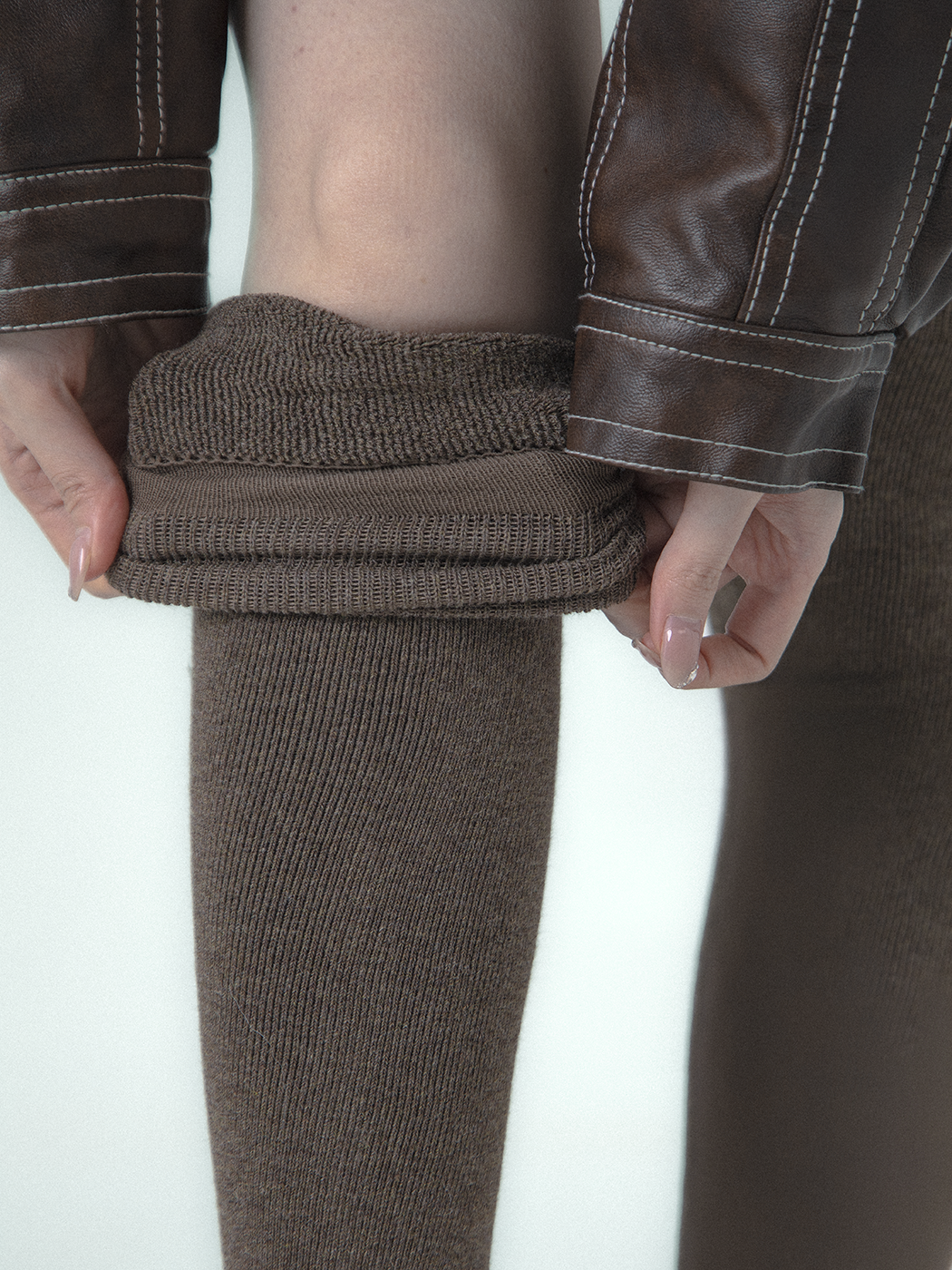 SS2L秋冬美拉德棕色加厚保暖毛圈过膝大腿袜纯色长筒袜子女堆堆袜 - 图1