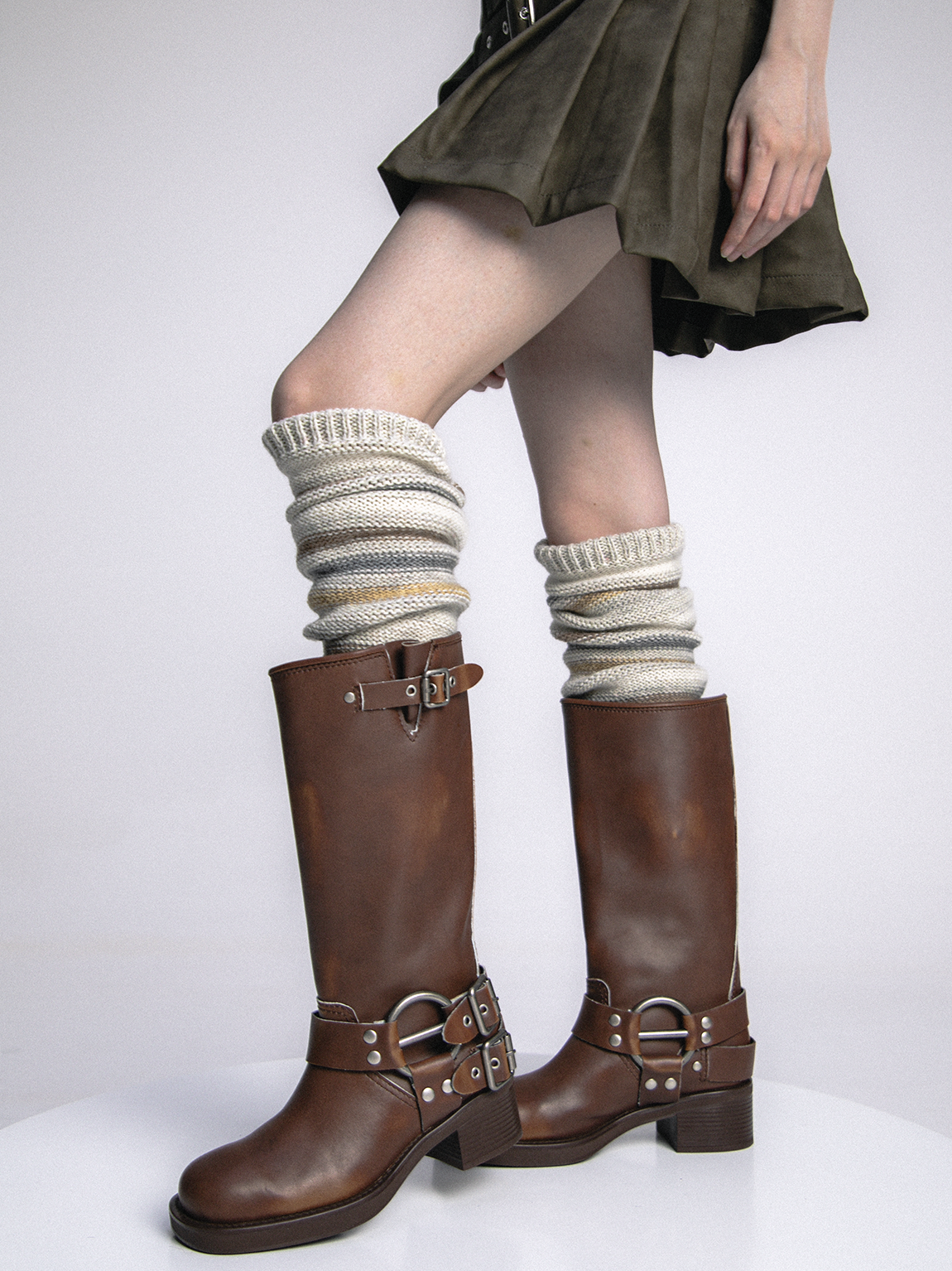 SS2L秋冬复古美拉德风粗线彩色条纹针织护膝保暖靴袜套女堆堆袜,淘宝优惠券,粉丝福利购,淘宝优惠卷