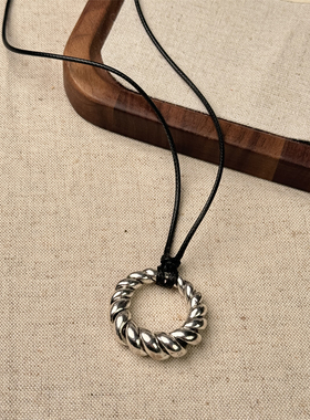 苗银麻花民族风扭纹吊坠项链