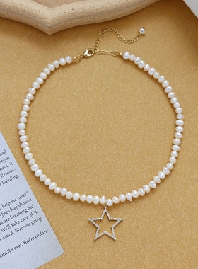 复古法式桃心颈链天然淡水珍珠