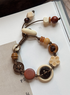复古手工编织天然椰纽扣手链