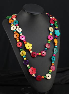 彩色椰壳双层叠戴木质项链女
