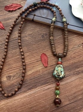 复古民族风长款玛瑙吊坠搭配项链
