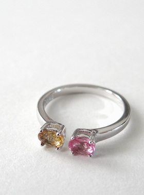 31hao 极简约925纯银天然水晶彩色碧玺小戒指迷你开口尾戒 jp