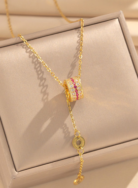 小蛮腰项链镶钻罗马数字钛钢流苏锁骨吊坠轻奢小众网红新款颈链女