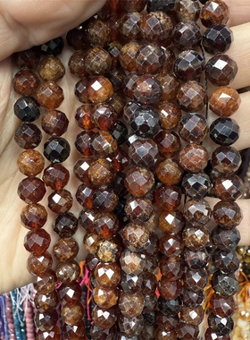 6-8-10mm天然橙色石榴石刻面硬切圆珠串珠散珠 diy手作工饰品配件