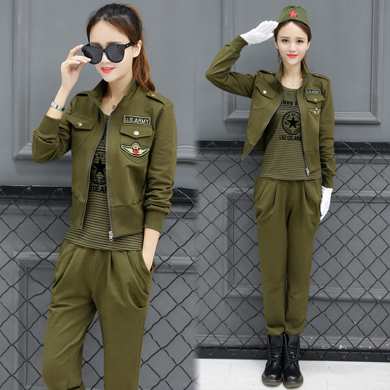 迷彩服套装女演出服迷彩套装女三件套军迷服饰水兵舞服装女迷彩服