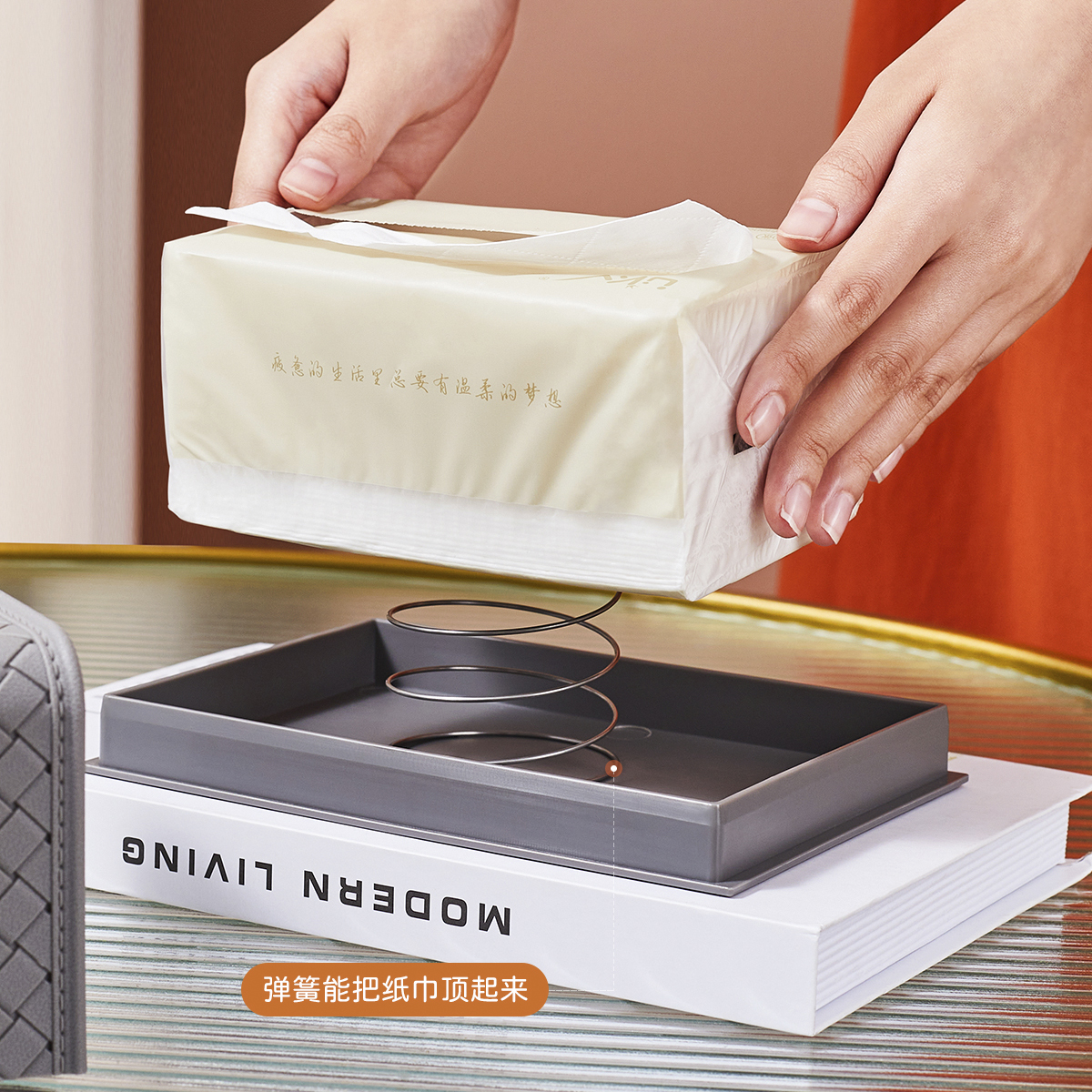 纸巾盒抽纸盒洗脸巾收纳盒桌子客厅高档轻奢创意家用餐巾弹簧网红