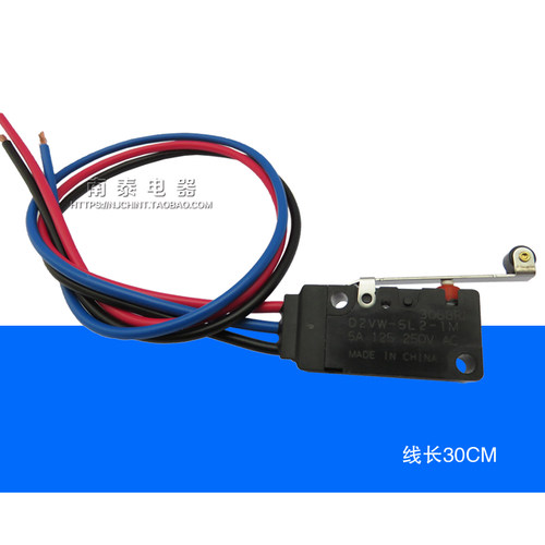 OMRON欧姆龙 带线防水微动开关D2VW-5L2-1M 密封型行程限位长滚轮 - 图0