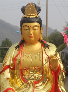 大势至寺庙彩绘西方三圣贴金佛像