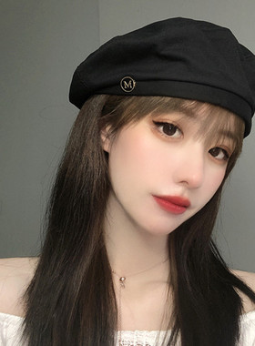 网红春夏黑色ins风英伦八角帽子