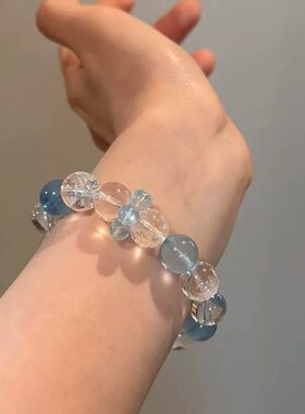 仿天然海蓝宝白水晶手链女ins小众轻奢设计款高级感手串闺蜜礼物