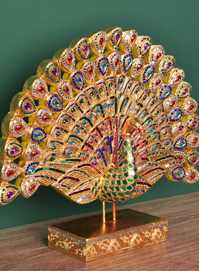 实木玄关东南亚孔雀开屏摆件