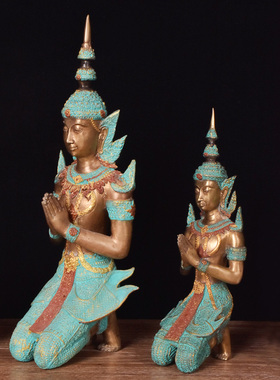 东南亚风格spa跪佛泰式全铜摆件