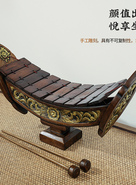 泰国工艺品一帆风顺木雕摆件东南亚装饰客厅玄关创意摆件乐器木琴