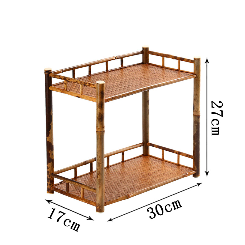 云妃竹席面茶架新中式围栏置物架禅意茶道桌面收纳柜双层茶棚杯u. - 图1