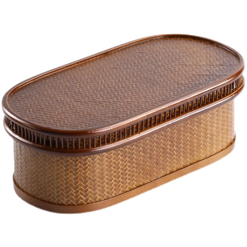 竹编大漆椭圆茶盒茶具收纳盒竹编复古中式茶道零配带盖防尘杂物盒,淘宝优惠券,粉丝福利购,淘宝优惠卷