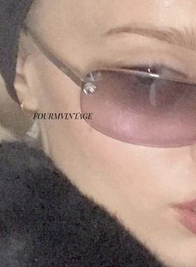 何丹彤同款太阳眼镜男女中古风墨镜浅蓝色ins欧美超轻无框凹造型